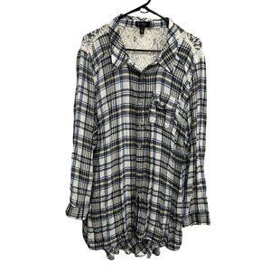 Jessica Simpson Womens Plaid Button-Up Blouse Lace Insert Sz 3X